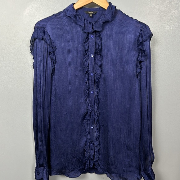 Massimo Dutti Parliament Blue Crinkle Long Sleeve button down shirt size US 10 - Picture 2 of 13